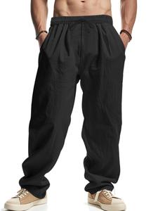 Men's Solid Color Linen Pants, Casual Comfy Breathable Trousers for Outdoor Sports, Men's Sport & Outdoor Clothing for Summer, Menswear