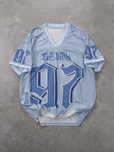 Men's Letter Print Hollow Out V Neck Tee, Regular Fit Casual Short Sleeve T-shirt for Summer, Men's Shortsleeve Top for Daily Wear, Graphic Tees, Summer Clothes, Menswear, Streetwear Tshirt