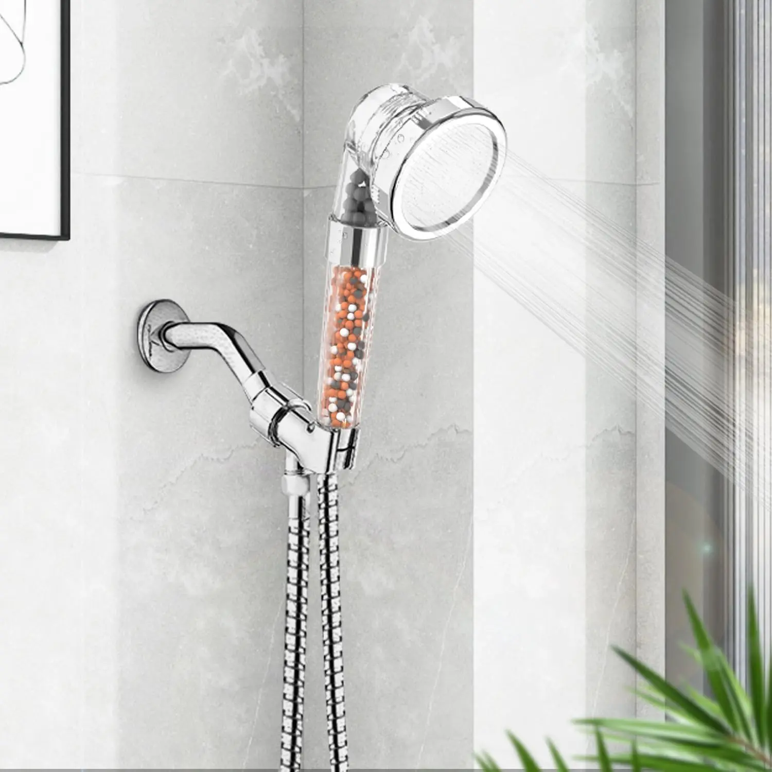 Filter Shower Head, Upgraded High Pressure Shower Heads with Beads 3 Modes Boosting, Universal Hard Water Softener Shower Head with Extra Replaceable Accessories for Adult Children Pet Home Use