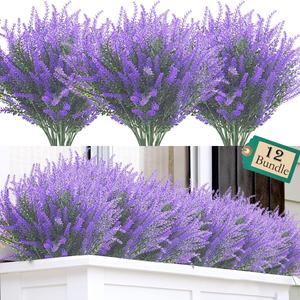 Artificial Lavender Bouquet, Fake Floral Decorative Flowers Stems Branches, Faux DIY UV Resistant Plants for Vases Home Office Wedding Party Centerpieces, Decor, Elegant Artificial Plants