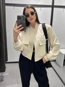 Women's Fitted Pocket Button Front Stand Collar Longsleeves Jacket, Casual Drop Shoulder Long Sleeve Outerwear for Fall & Winter, Jackets Lady Coats, Womenswear, Jackets for Women, Aesthetic Clothes for Women