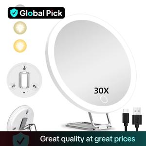 Rechargeable Lightweight Makeup Mirror, Adjustable Light Makeup Mirror with Metal Stand & 3 Suction Cup, LED Bathroom Mirrors, Portable Compact Travel Mirror for Makeup, Shaving & Skincare, Vanity Mirror, Bathroom Decoration Supplies, Lighted Mirror Tool