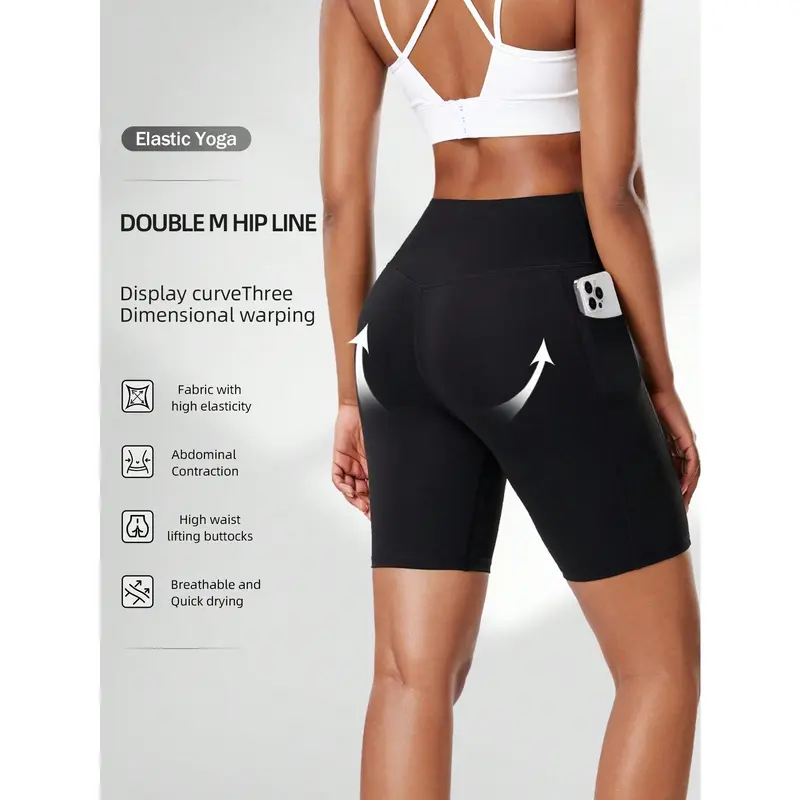 Women's High Waist Yoga Shorts with Side Pockets – Compression Running Workout Shorts | Tummy Control, Outdoor Fitness Boxer Shorts 1