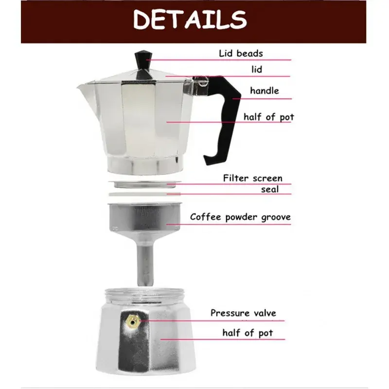 Espresso Stove Top Coffee  - Continental Moka Percolator Pot - 2, 6, 9, 12 Steel Tea Traditional Aluminium Induction smoothie maker 3