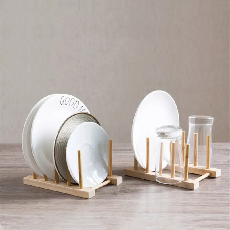 Wooden Dish Plate Cup Stand Cupboard Rack Holder Kitchen Storage Drying UK 0