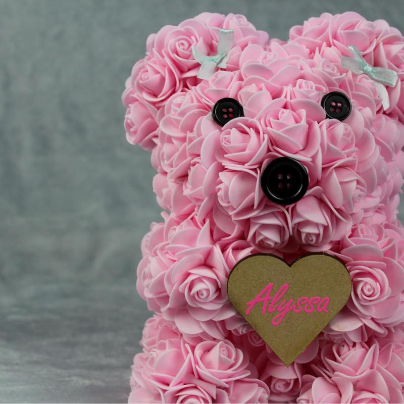 Personalised Flower Bear Custom Name Rose Bear Teddy Artificial Rose Birthday Christmas Mother's Day Gift for Her Gift For Him Nan Friend Daughter Son Wedding Funeral Memorial Colourful Flowers Personalized 6