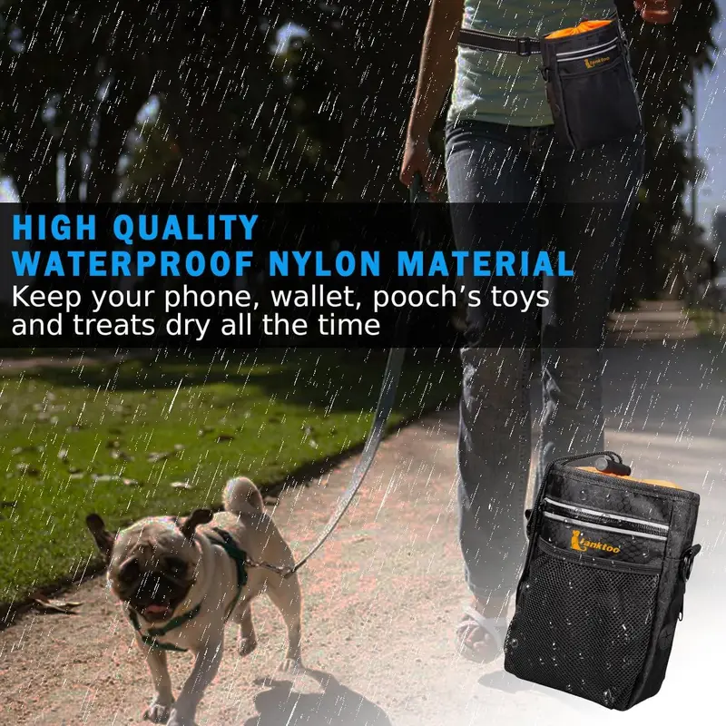 Dog Treat Pouch Bag with Poop Bag Holder, Waterproof Puppy Training Walking Bag W/Shoulder Strap, Waist Belt and Clip, Easily Carrying Dog Toys, Food 3