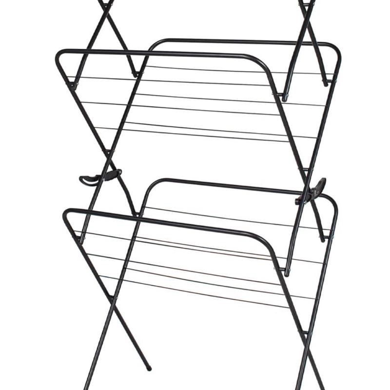 3 Tier Clothes Airer Drying Indoor and Outdoor Laundry Rack with Non-Slip Feet and Corner Spaces for Hangers, Flat Foldable Space Saving, 63 x 46 138 (Black) 0
