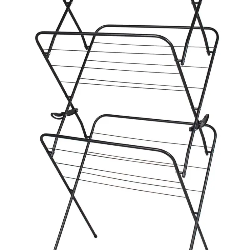 3 Tier Clothes Airer Drying Indoor and Outdoor Laundry Rack with Non-Slip Feet and Corner Spaces for Hangers, Flat Foldable Space Saving, 63 x 46 138 (Black) 0