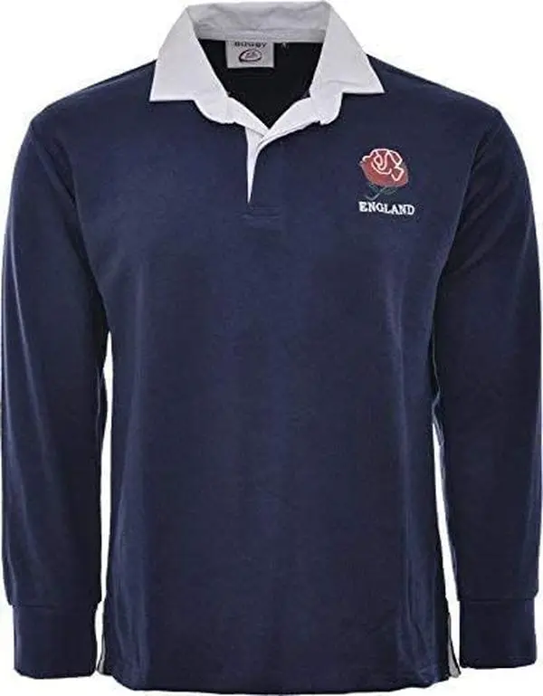 Navy blue English Rugby shirt for men with Long sleeves English rose rugby shirt with embroidered logo Cotton Menswear Casual Collar Polo Top Day Fashion