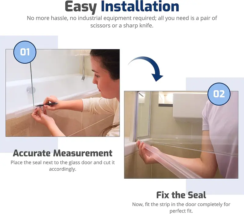 Shower Door Seal Strip for 4-6mm Glass - Covers up to 20mm Gap - Perfect Transparent Shower Screen Seal Replacement with 90cm Adjustable Length (Straight) 2