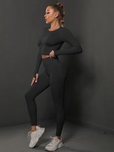 Two-Piece Set Women's Solid Raglan Sleeve Crop Tee & High Waist Leggings Tracksuit Set, Sporty Breathable Comfy Seamless Outfits for Yoga Gym Workout Running, Ladies Sportswear for All Seasons
