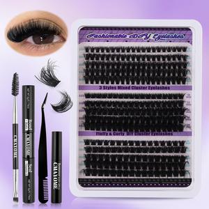 Mixed Individual False Eyelashes with Eyelash Bond & Sealing & Lash Remover & Portable Eyelash Brush Angled Brow Brush & Double Ended Lash Comb Tweezers