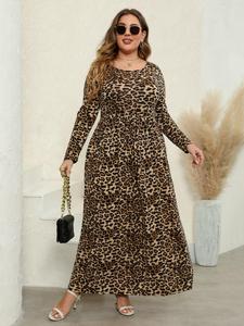 Women's Round Neck Stretchy Casual Long Plus Size Dress, Perfect for Bridesmaids, Vintage Style Wedding & Party Wear, Comfortable Fabric