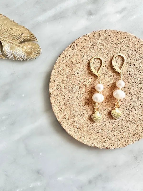 Gold Vermeil Pearl & Shell Drop Earrings 4