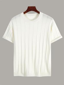 Men's Solid Color Ribbed Polo Shirt, Regular Fit Casual Short Sleeve Collared Top for Summer, Fashion Men's Clothes for Daily Wear, Tropical