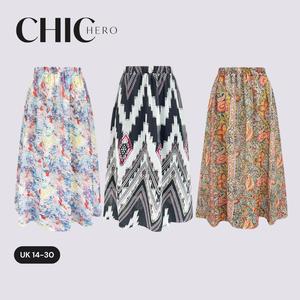 ChicHero High Waist Print Chiffon Midi Skirt