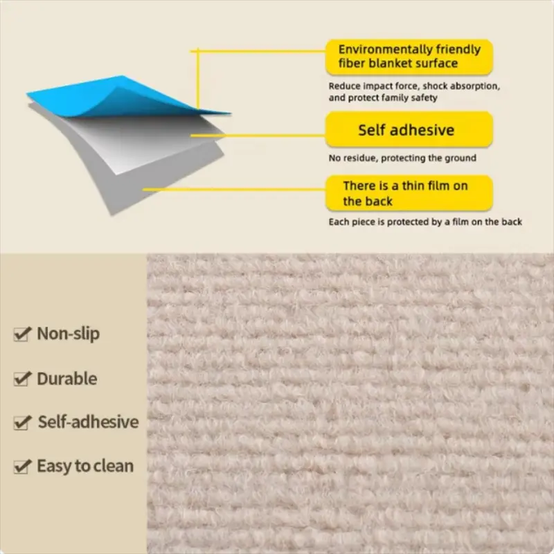 Carpet Tile 12” X 12” Self Adhesive Carpet Floor Tiles Anti-Slip Reusable Carpet Squares Peel and Stick Carpet Floor Tile Easy Install DIY for Bedroom Living Room(10 Pcs) 4