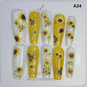 Handmade original pure handcrafted nail art wearable sunflower nail tips new style heavy work detachable nail tips press  nails short  press  nails