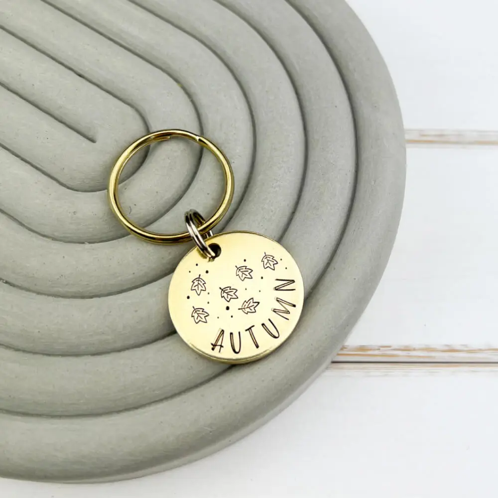Custom Deep Engraved Autumn Leaf Inspired Dog Tag – Brass Dog Tag, Fully Personalised