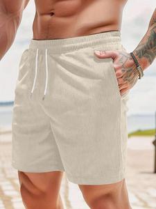 Men's Solid Corduroy Shorts, Loose Casual Comfy Breathable Straight Leg Shorts for Summer, Men's Bottoms for Daily Wear, Menswear