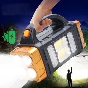 Rechargeable Solar Camping LED Flashlight, Handheld Flash Light, Portable Multifunctional Outdoor Light for Hiking, Camping, Emergency and Home Use