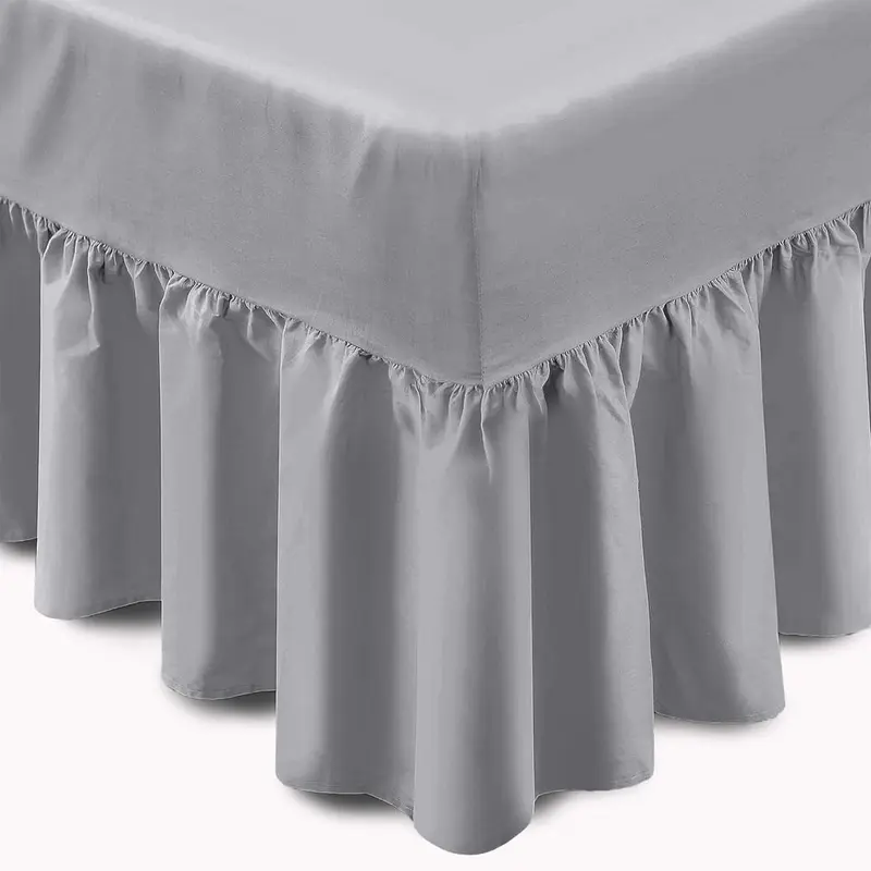 Easy Care Plain Dyed Polycotton Valance Sheet Super Soft Shrinkage Fade Resistant Frilled Valance Bed Skirts Extra Deep Fitted Valance Bed Sheets (Grey, Single) 1
