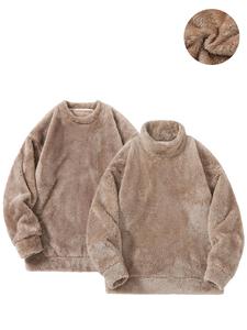 Men's Solid Round Neck Thermal Lined Sweatshirt & Mock Neck Sweatshirt Set, Casual Loose Long Sleeve Pullover for Fall & Winter, Men's Clothes for Daily Wear