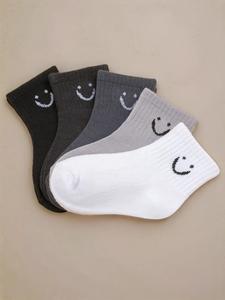 Boy's Cartoon Smile Face Pattern Crew Socks, Fashion Casual Soft Comfortable Breathable Socks for Daily Wear, Kid's Socks for All Seasons