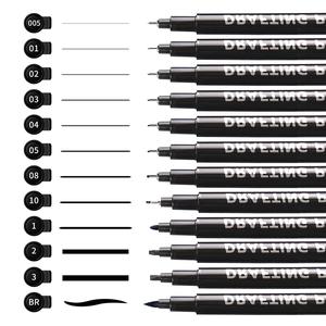 Fineliner Pen Set, 12pcs/set Black Fine Liner Pen, Drawing Pen, Art Supplies, Micron Pen, Artist Pen, Black Felt Tip Pen Set