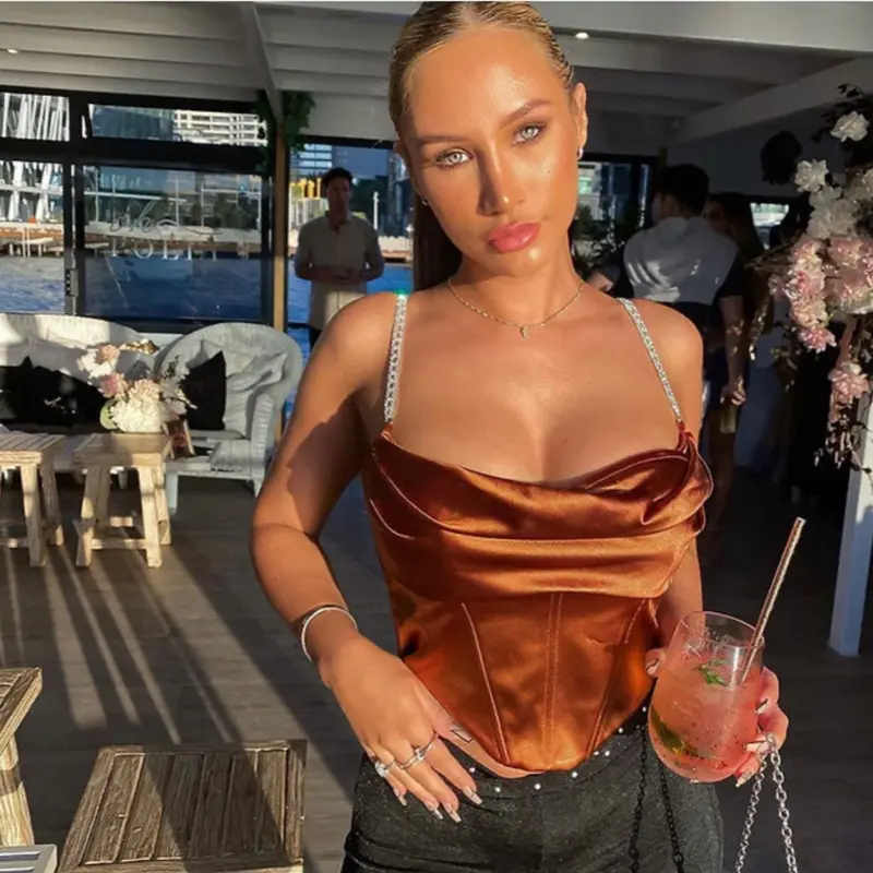 Bronze Satin Crop Top Corset Dress