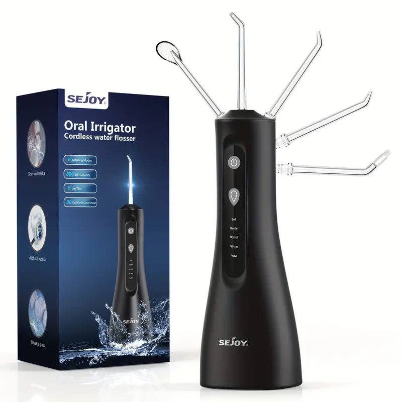 Water Dental Flosser For Teeth Cleaning, Cordless Portable Oral Irrigator Rechargeable, 5 Modes-5 Tips, Powerful Water Teeth Cleaner For Home Travel 2