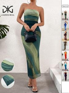 Women's Ruched Tube Dress, Elegant Strapless Dress for Party Evening, Ladies Clothes for All Seasons