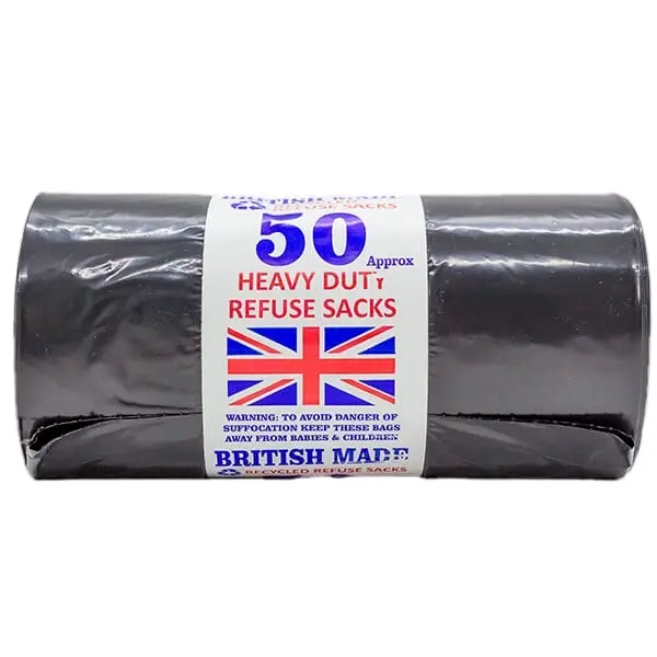 100 pcs of 90L Black Bin Bags Heavy Duty Plastic Refuse Sacks, 50 Bags Roll | 100% Recycled Material, Kitchen Home Office Garden 0
