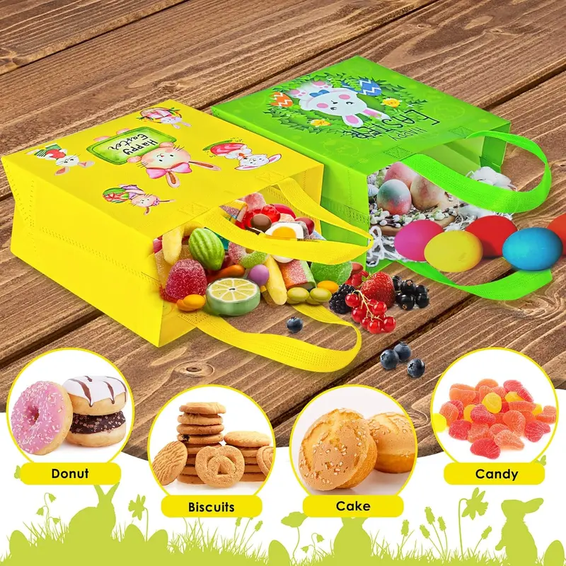 Easter Gift Bags for Kids, 6 Easter Bunny Egg Bags Non-Woven Reusable Bag with Handles for Kids Egg Hunt Party Supplies (6 PCS) 2