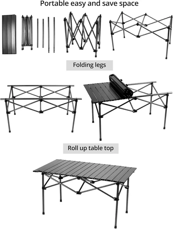 QWORK® Folding Table, Camping Tables That Fold Up, Collapsible Table, 95 * 55 * 50cm, Black, For BBQ, Travel, Fishing, Picnic 3