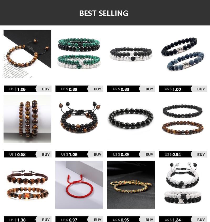Product Introduction of Natural Volcanic Stone Bracelet Men Matte Black Lave White Beads Charm Dumbbell Strand Bracelets Women Barbell Fitness Jewelry 1