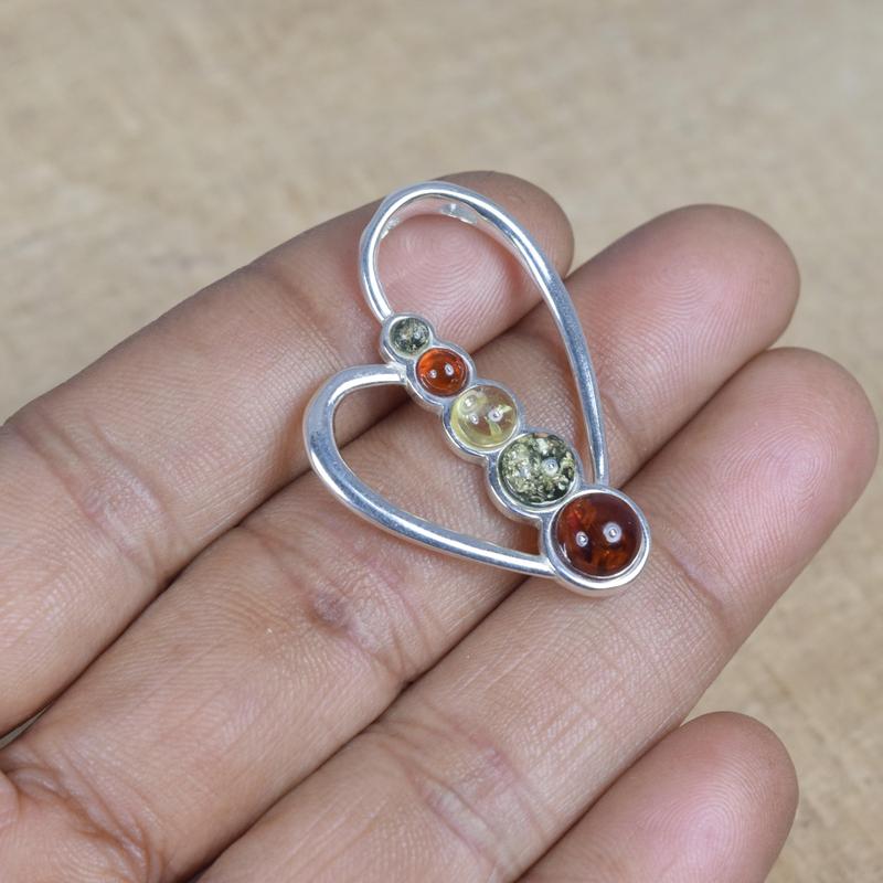 Multi Baltic Amber 925 Sterling Silver Natural Gemstone Pendant 1