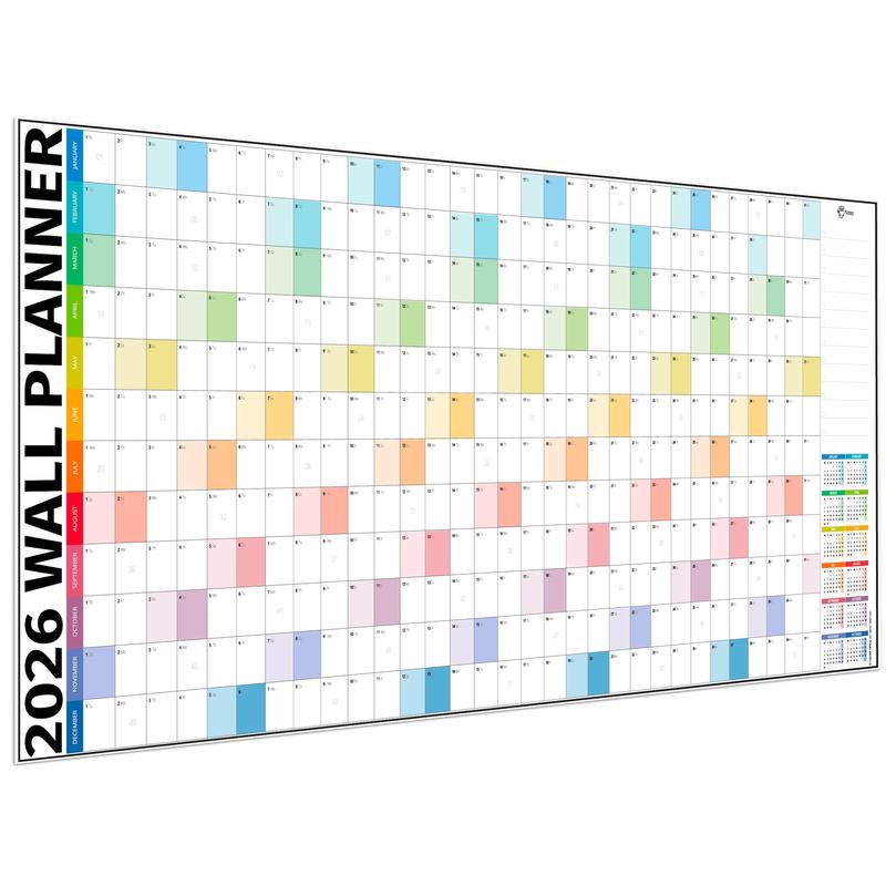 Wall Planner 2026 UK - Extra Wide 91 x 38cm Colour Full Year Family ...