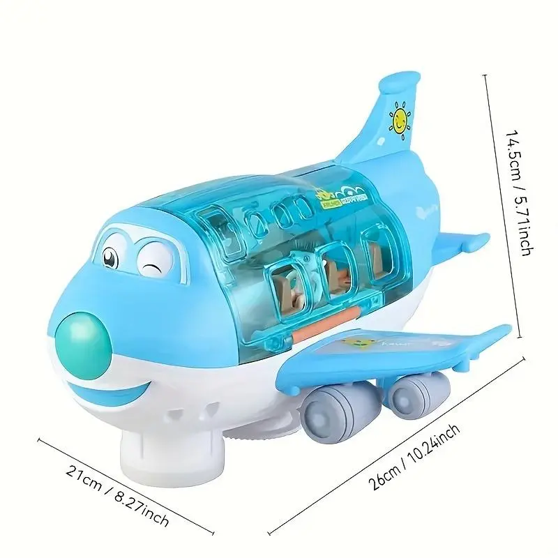 Automatic Walking Airplane Toy 360° Rotation, Lights and Music - Automatic Opening, Obstacle Avoidance, Pink/Blue, All-round Movement, Automatic Switching, Accessories Random Color, Battery Not Included 1