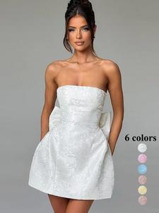 Women's Big Bow Decor Lace Up Tube Dress, Elegant Strapless A Line Short Dress for Party Club Dating Wear, Ladies Summer Clothes, Womenswear