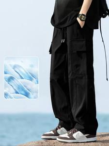 Men's Solid Color Drawstring Waist Cargo Pants, Loose Casual Flap Pocket & Slant Pocket Design Straight Leg Trousers for Fall & Winter, Fashion All-Match Men's Bottoms for Daily Wear