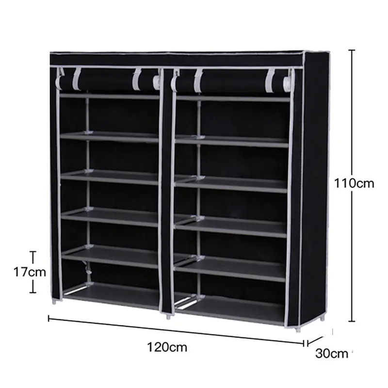 7-Tier Shoe Rack with Dustproof Cover - Holds 50 Pairs | Double Row Organiser for Hallway & Living Room (120cm Tall, Black) 1