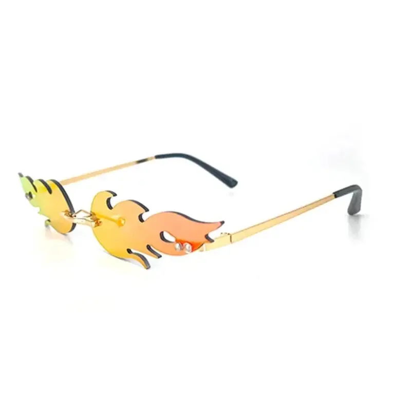 Luxury Cat Eye Sunglasses Women Vintage Brand Designer Rimless Fire Flame Sun Glasses Trending Mirror Lens Narrow Eyewear UV400 6