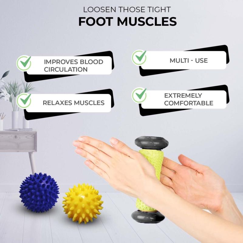 XN8 Foot Massage Roller Heel Muscle Feet Pain Reliver with 2 Spiky Massage Balls Body Care Massager 1