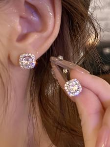 Square Shaped Zirconia Decorated Earrings, Fashionable Earrings for Women & Girls, Trendy All-match & Exquisite Pretty Studs Jewelry for Birthday Gift