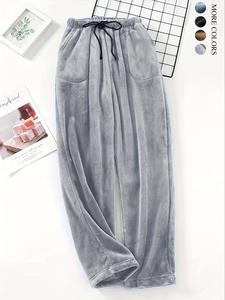 Fall Fashion for Trendy Men's Fleece Pajama Pants Comfy Warm Lounge Long Sleepwear Velvet Home Pants, Loungewear