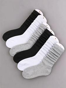 Women's 6 Pairs Solid Slouch Crew Socks, Casual Comfortable Breathable Mid Calf Socks for Daily Wear, Multipack Knit Hosiery for All Seasons, Fluffy Socks, Slouch Socks, Crew Socks Women, Casual Stylish Socks, Sock Set, Soft Breathable Socks