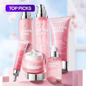 Sakura Collagen Skin Care Kit, 6 Counts/set Skin Brightening Kit Moisturizing Skin Care Set, Including Facial Serum, Toner, Facial Cleanser, Lotion, Face Cream, Eye Cream, Women's Skin Care Products for Hydrating, Gift Idea #TOP PICKS