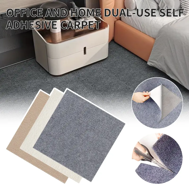 Carpet Tile 12” X 12” Self Adhesive Carpet Floor Tiles Anti-Slip Reusable Carpet Squares Peel and Stick Carpet Floor Tile Easy Install DIY for Bedroom Living Room(10 Pcs) 1
